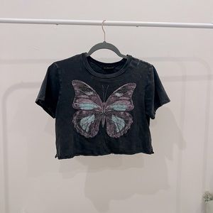 Black, retro, butterfly crop top